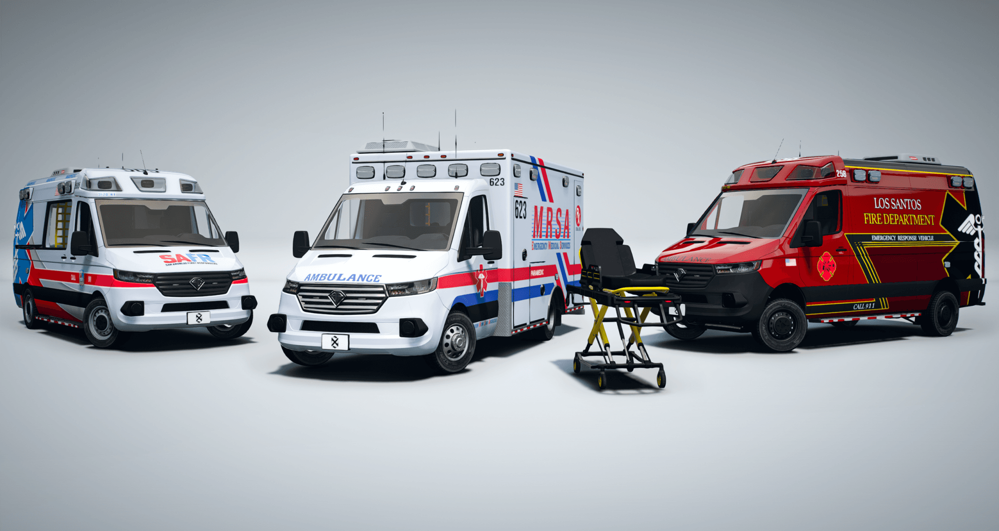 EMS Jogger Van Ambulances Type 2/3 + Animated Gurney Bundle
