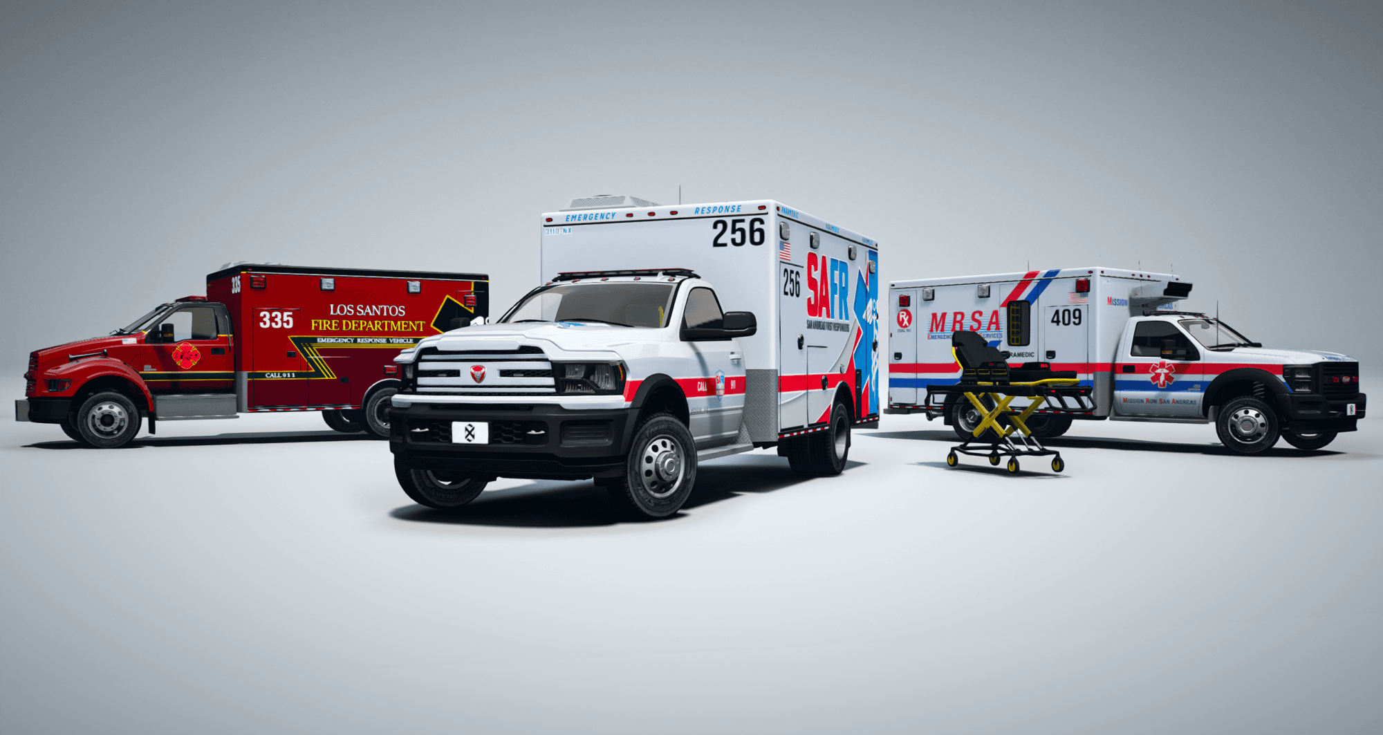 EMS Ambulances Type 1 + Animated Gurney Bundle